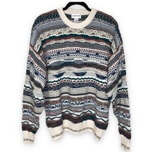 Vintage Alfani Textured 3D Knit Sweater Coogi Style Pullover Men Size Large